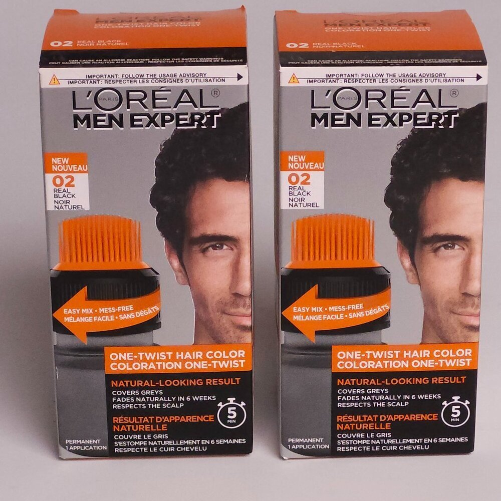 L'OREAL MEN EXPERT One Twist Hair Colour Shade 02 Real Black BNIP LOT OF 2